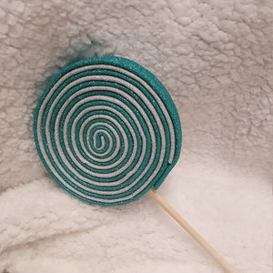 Aqua and Silver Fake Glitter Foam Swirly Lollipop, Christmas Wreath Attachment/Embellishment