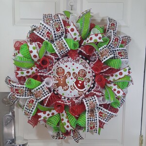 Gingerbread Wreath, Whimsical Christmas Door Hanger, Made With Love Bakery Holiday Decor
