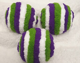 Easter/Spring Decorative Ornament Balls, Yarn Wrapped Balls, Purple, Green and White Yarn Balls, Bowl/Vase Fillers, Wreath Embellishments