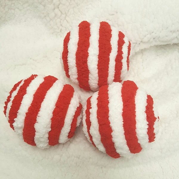 Candy Cane Stripe Ornament Balls, Christmas Red and White Yarn Balls, Vase or Bowl Filler, Tier Tray Decor, Wreath Embellishment Attachment