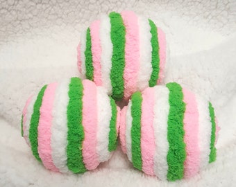 Easter/Spring Decorative Ornament Balls, Tropical/Flamingo Decor, Pink, Lime and White Yarn Balls, Bowl/Vase Fillers, Wreath Embellishments