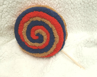 Primitive Patriotic Yarn Wrapped Lollipop, Red, Tan and Navy Blue Fake Pop, July 4th Decor, Basket Filler, Wreath/Centerpiece Embellishment