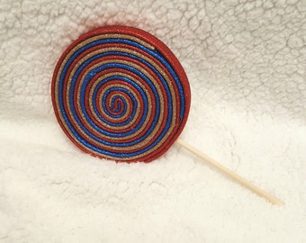 Primitive Patriotic/Summer Glitter Foam Lollipop, Red, Tan and Blue Swirl Pop, Wreath Attachment/Embellishment
