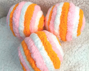 Pink Halloween Decorative Fuzzy Ornament Balls, Pink, White and Orange Yarn Balls, Bowl or Lantern Fillers, Wreath Embellishment