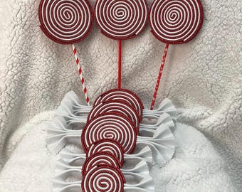 3pc Christmas Peppermint Swirl Glitter Foam Candy or Pops, Candy Cane Stripe, Valentine Decor, Wreath Attachment/Embellishment