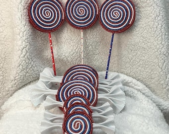 Patriotic Glitter Foam Candy, Red, White and Blue Swirl Candy, Fourth of July Decor, Basket Filler, Wreath Attachment, Wreath Embellishment