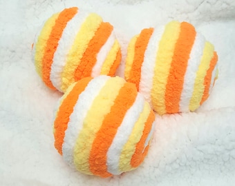 Candy Corn Decorative Fuzzy Ornament Balls, Halloween Yarn Balls, Bowl or Lantern Fillers, Wreath Attachments or Embellishment