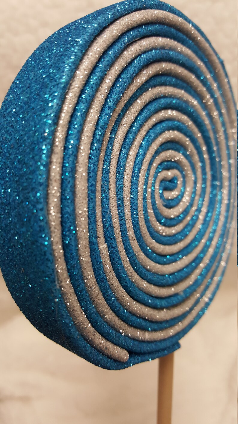 Christmas Wreath AttachmentEmbellishment Turquoise and Silver Fake Glitter Foam Swirly Lollipop
