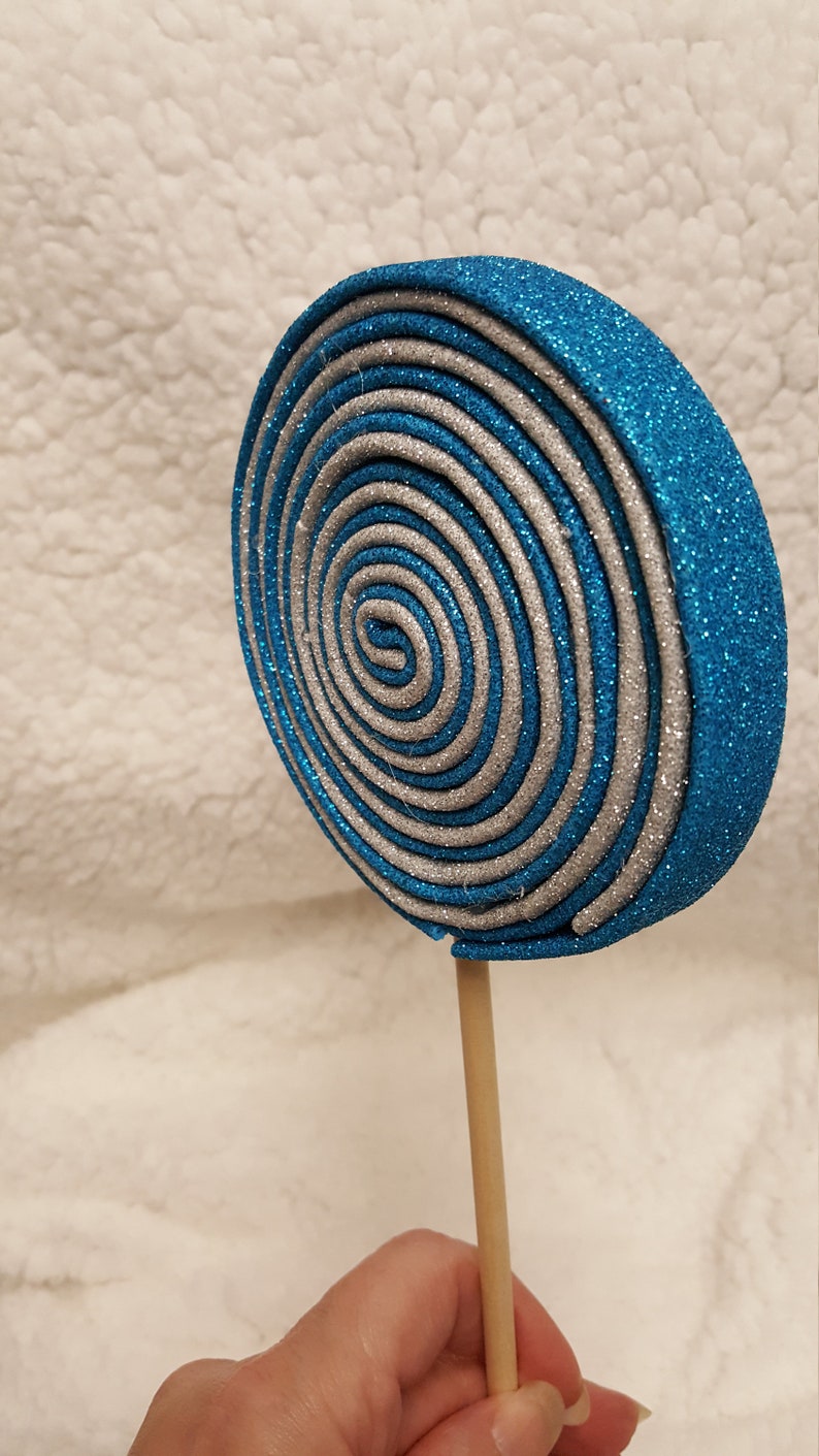 Christmas Wreath AttachmentEmbellishment Turquoise and Silver Fake Glitter Foam Swirly Lollipop
