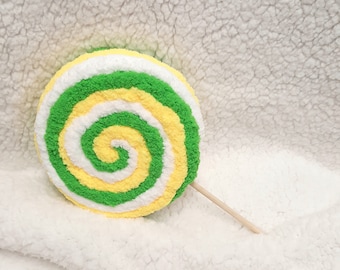 Easter/Spring Yarn Lollipop, Lemon Lime Decor, Yellow, Lime and White Fake Candy Pop, Easter Basket Filler, Wreath Embellishment,