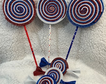 Patriotic Glitter Foam Candy or Pops, Red, White and Blue Swirl Candy, Fourth of July Decor, Basket Filler, Wreath Attachment/Embellishment