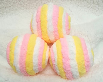Easter/Spring Decorative Ornament Balls, Pink Lemonade Decor, Pink, Yellow and White Yarn Balls, Bowl/Vase Fillers, Wreath Embellishments