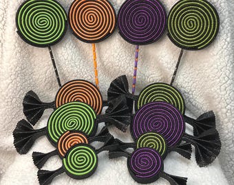 3pc Halloween Glitter Foam Candy or Lollipop, Black, Purple, Orange, Bright Green or Lime Green Swirl Candy, Wreath Accent, Basket Filler