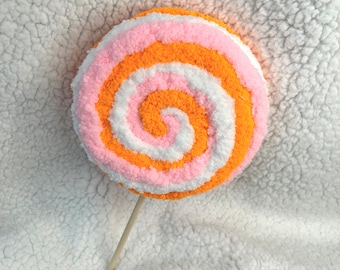 Pink Halloween Yarn Lollipop, Wreath Attachment/Embellishment, Pink, White and Orange Halloween Decoration, Fake Candy Prop