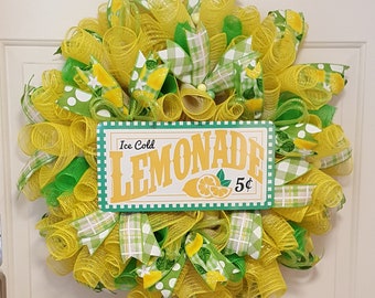 Lemon Wreath, Lemon Lime Kitchen Decor, Lemonade Picnic Decor