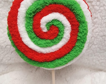 Green Monster Themed Yarn Wrapped Lollipop, Wreath Attachment, Fake Christmas Candy Pop Embellishment, Christmas Decor, Photo Prop Decor