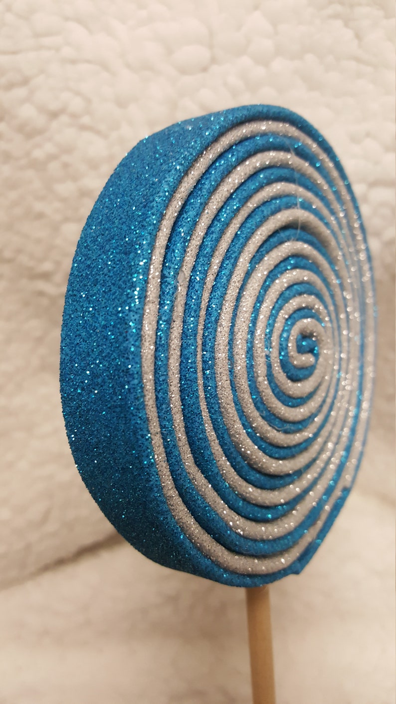 Christmas Wreath AttachmentEmbellishment Turquoise and Silver Fake Glitter Foam Swirly Lollipop