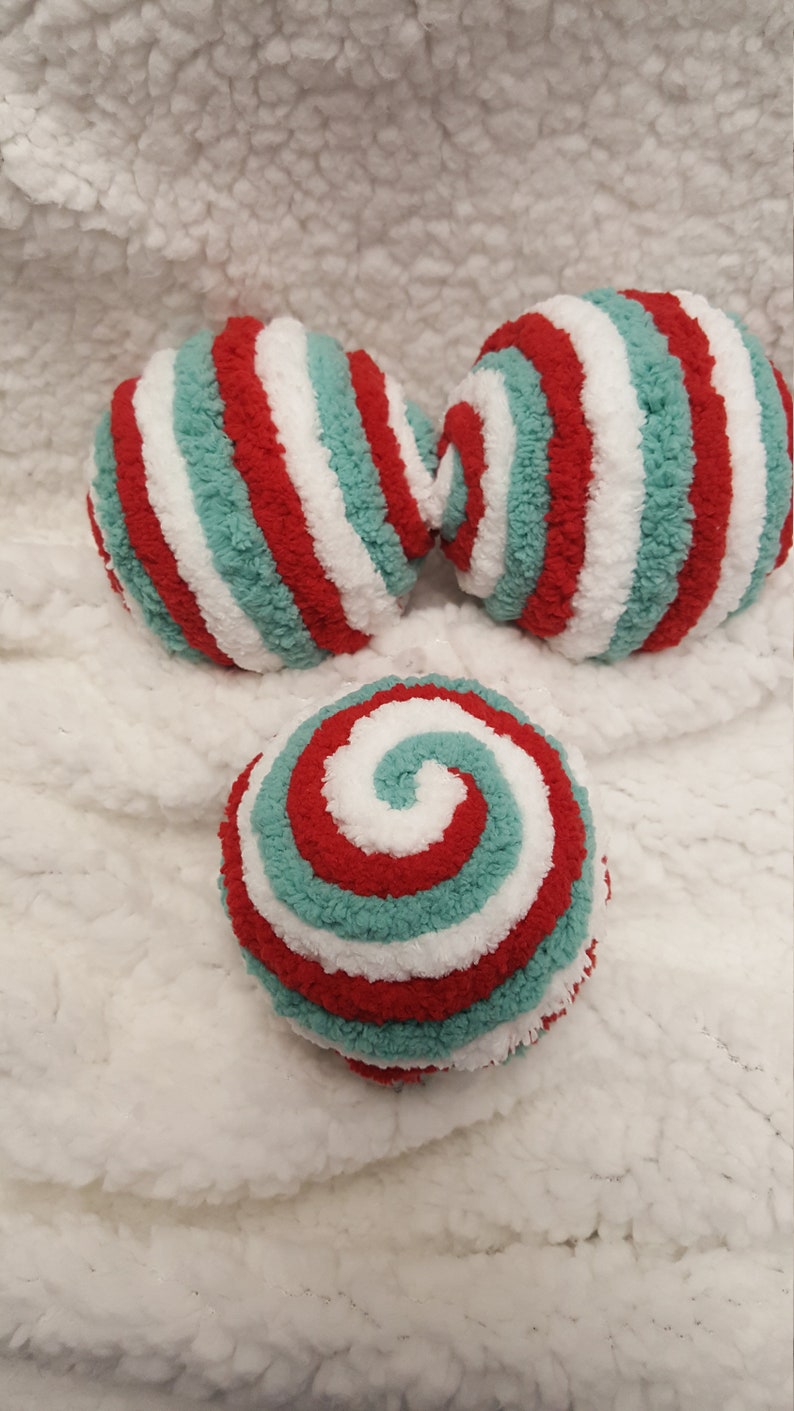 Candy Cane Decorative Fuzzy Ornament Balls Yarn Balls Bowl Etsy