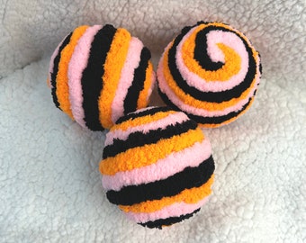 Halloween Decorative Fuzzy Ornament Balls, Pink, Black and Orange Yarn Balls, Bowl or Lantern Fillers, Wreath Embellishment