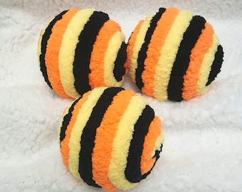 Halloween Decorative Ornament Ball, Black, Yellow and Orange Yarn Wrapped Balls, Bowl or Lantern Filler, Wreath Attachments or Embellishment