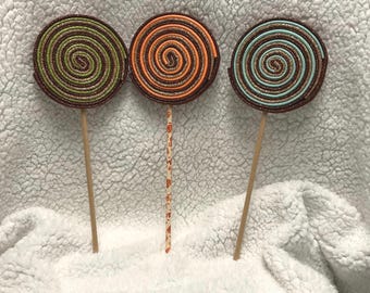 3 sucettes en mousse pailletées sur le thème de l'automne pour embellir une couronne ou une décoration de table de fête des fêtes