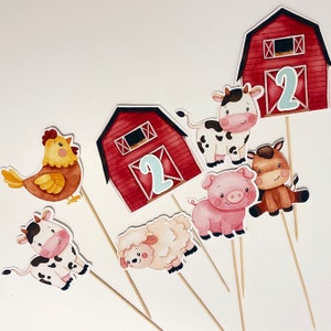 Farm Animals Birthday Centerpiece of 4 - Oink Baa Moo Theme - Cute Farm Theme - Farm Animals Birthday - Farm Animals Toppers -Barnyard Party