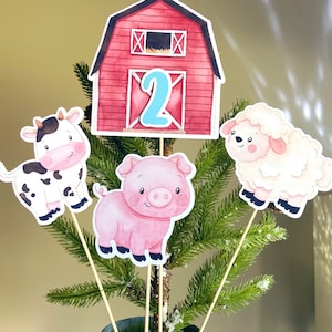 Farmyard Centerpiece Set of 4 - Oink Baa Moo Theme - Cute Farm Theme - Farm Animals Birthday - Farm Animals Toppers -Barnyard Party