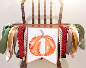 Pumpkin High Chair Banner - Pumpkin 1st Birthday - Pumpkin Birthday - One Little Pumpkin Party - Pumpkin Patch Birthday - Fall Party Decor