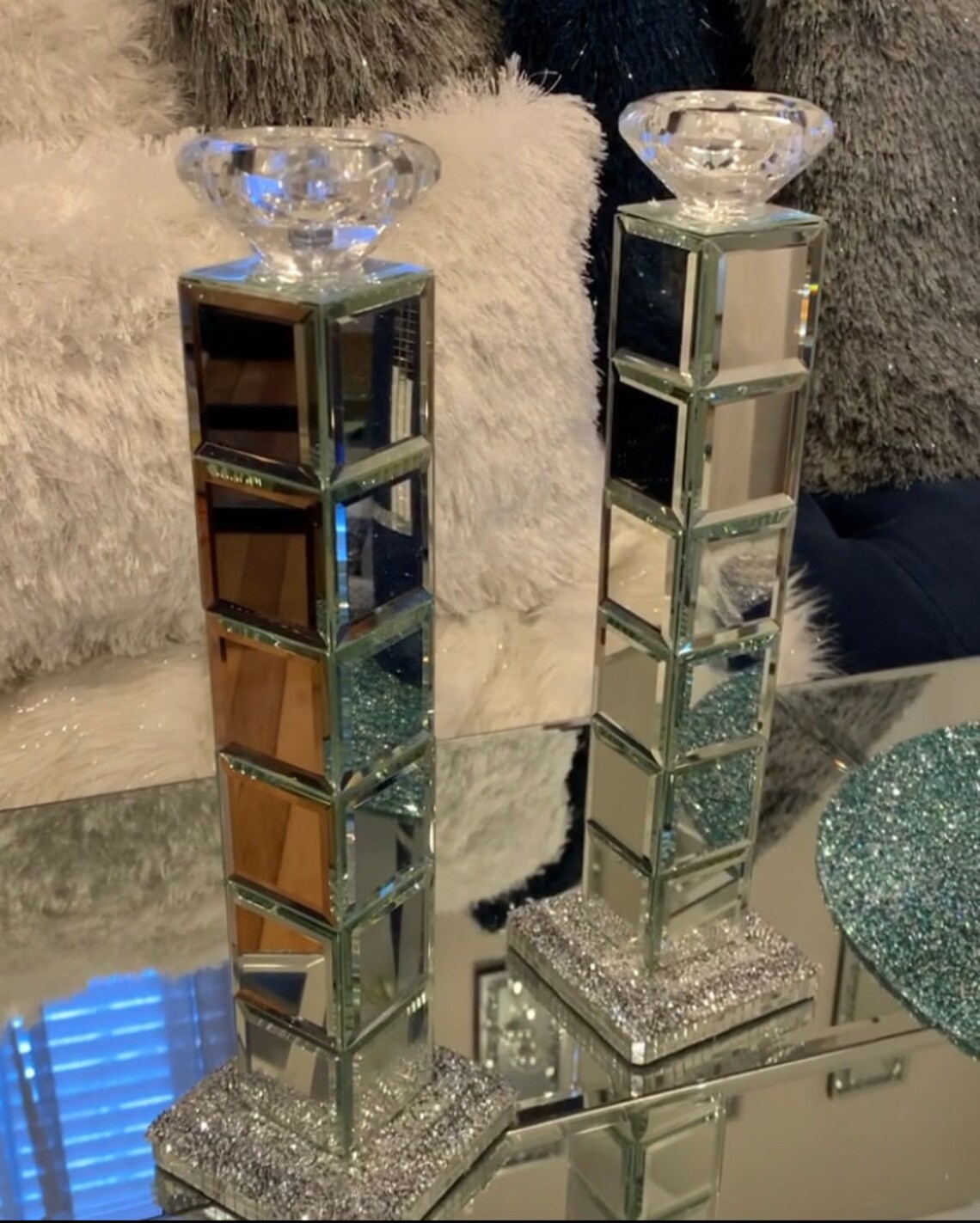 Crushed Diamond Candle Holder Etsy