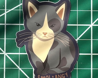 Smol & Angy Kitten sticker - matte or glossy vinyl sticker, cat sticker, waterproof