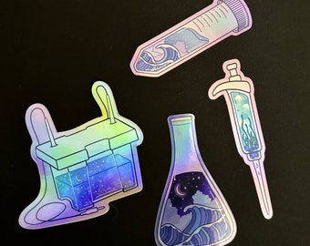 4-pack | Holographic Science Lab Sticker Bundle - Science Lab Vinyl Sticker