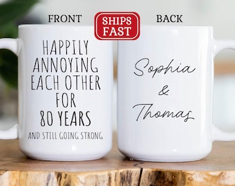 80th Anniversary Mug, 80 Year Wedding Anniversary Gift For Her, Happy 80 Year Oak Anniversary Wife Husband Personalized Couple Coffee Mug