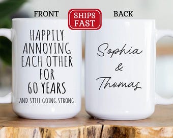 60th Anniversary Mug, 60 Year Wedding Anniversary Gift For Him Her, Happy 60 Diamond Anniversary Wife Husband Personalized Couple Coffee Mug