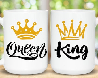 King - Queen Mugs, Couple Mugs, Wedding Mugs, Wedding Gift, Bridal Shower Gift, King & Queen Coffee Cups, Valentines Day Gift, Gift for him
