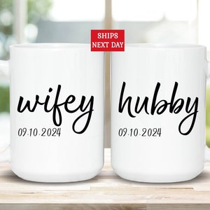 Wifey Hubby Mugs, Couples Mugs, Married Gift Set, His and Hers, Engagement Mug, Wifey and Hubby, Mr and Mrs Tea Cups Bride Groom Presents