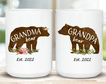 Grandma and Grandpa Bear Mug Set - Pregnancy Announcement to Parent -Grandmother mug - Grandfather mug - Pregnancy Reveal Mug Set - Bear mug