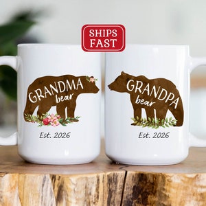 Grandma and Grandpa Bear Mug Set - Pregnancy Announcement to Parent -Grandmother mug - Grandfather mug - Pregnancy Reveal Mug Set - Bear mug
