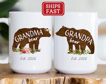Grandma and Grandpa Bear Mug Set - Pregnancy Announcement to Parent -Grandmother mug - Grandfather mug - Pregnancy Reveal Mug Set - Bear mug