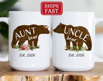 Aunt and Uncle Bear Mug Set - Aunt mug - Uncle mug - Pregnancy Reveal Mug Set - Pregnancy Announcement to Aunt Uncle Mug Set - New Aunt Mug