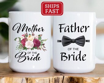 Mother & Father of the Bride Mug Set, Wedding Coffee Mugs