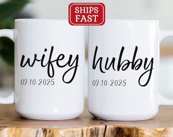 Wifey Hubby Mugs, Couples Mugs, Married Gift Set, His and Hers, Engagement Mug, Wifey and Hubby, Mr and Mrs Tea Cups Bride Groom Presents
