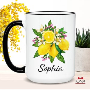 Personalized Lemon Flower Coffee Mug, Gift for women, Lemon Lover Gift, Custom Lemon Present, Lemon Home Decor, Lemon Flower Gift Christmas