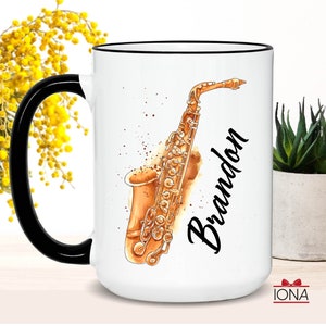 Saxophone Coffee Mug, Custom Saxophone Player Gifts for Men, Gift for Women, Saxophone Music Teacher Birthday Gifts, Personalized Gift