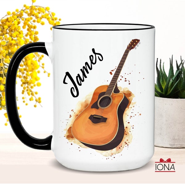 Guitar Coffee Mug, Custom Name Guitarist Gifts for Men, Gift for Women, Guitar Lovers Cup, Guitarist Music Birthday Gifts, Personalized Gift