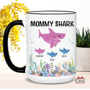 Mommy Shark Mug, Personalized Gift for Mom for Mothers Day, Personalized Mom Shark Mug, Custom Mom Mug, Best Mom Coffee Mug, Mom Birthday