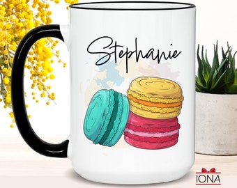 Personalized Macaron Coffee Mug, Macaroon Gift, Custom Macaron Gifts, French Macaron Present, Baker Coffee Cup Gift Idea, Pastry Chef Mug