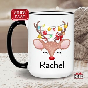 Funny Reindeer Christmas mug, Secret Santa gift, Reindeer mug, personalized Hot Chocolate Mug, Personalized Name Mug, Gift for Women, Girl