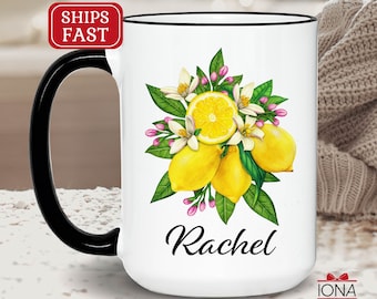 Personalized Lemon Flower Coffee Mug, Gift for women, Lemon Lover Gift, Custom Lemon Present, Lemon Home Decor, Lemon Flower Gift Christmas