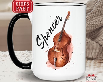 Double bass Coffee Mug, Custom Name double bass Player Gifts for Men, Personalized Gift for Women, double bass Music Teacher Birthday Gifts