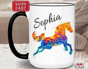 Personalized Name Mug - Horse Coffee Mug - Personalized Colorful Horse Coffee Mug - Horse Cup - Name Coffee Mug - Horse Lover Gift, Name Mug